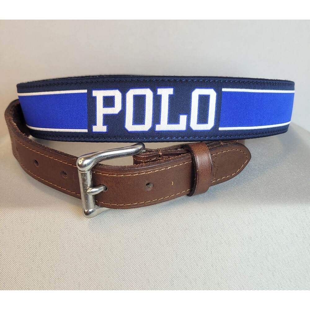 Polo Ralph Lauren Size XL Navy Blue Belt Polo Lettering Polyester Leather Trim
